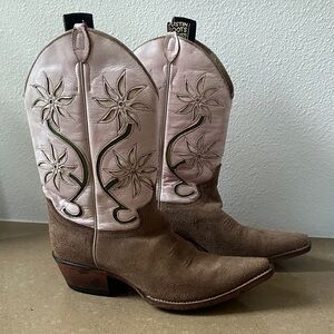 Justin Boots Pink and Brown Floral Heeled Boots
